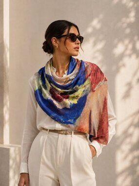 Regina Schrecker Free Time 100% Viscose Art Print Fringe Scarf Wrap Shawl Floral